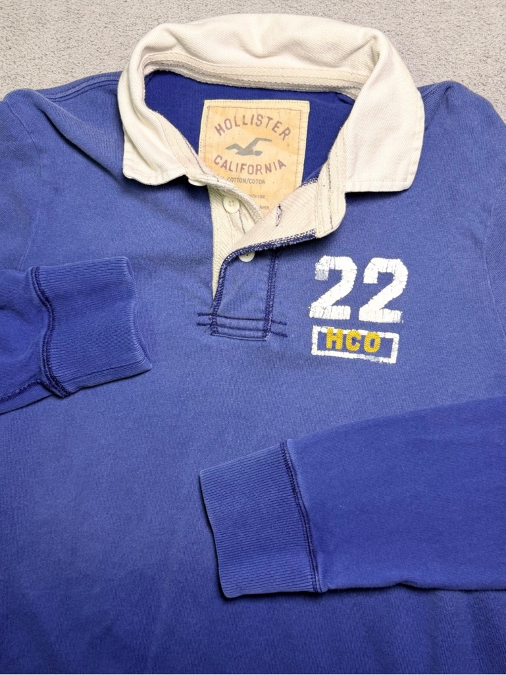 Hollister California Rugby Polo Shirt Mens Large Navy Blue Faded Long Sleeve Y2K